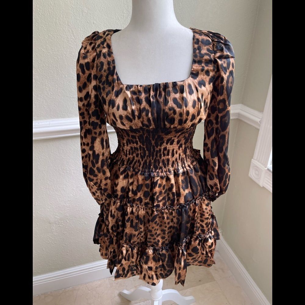 Leopard Print Ruffle Dress Small​ - Picture 2 of 7